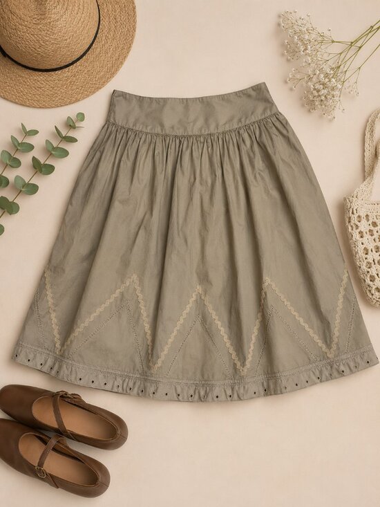 Dorothee Bis Dresses & Skirts - Dorothée Bis Taupe A-Line Skirt Size 14 Boho Prairie Midi Skirt
